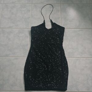 Fashion Nova Sparkling Black Halter Dress